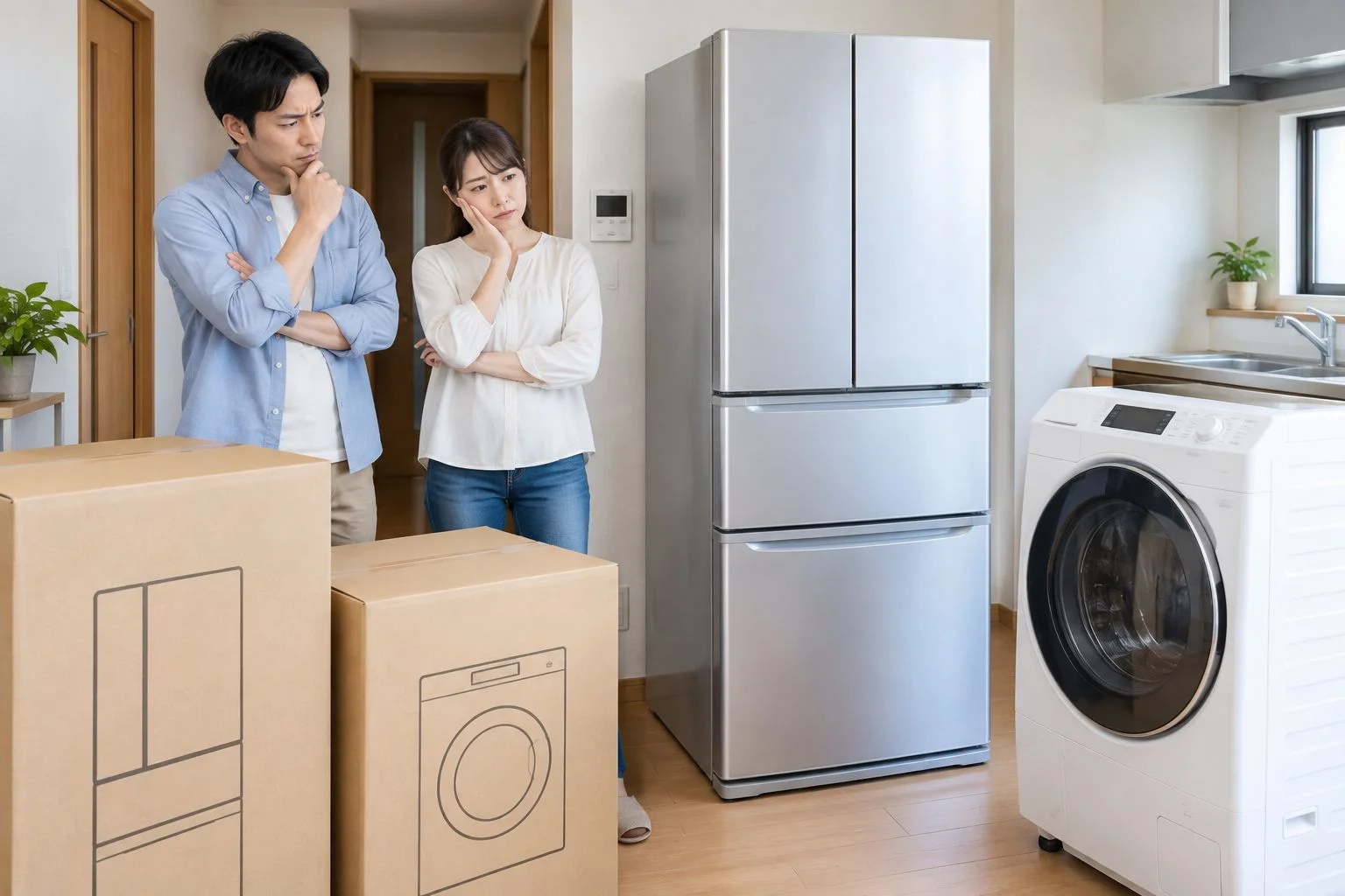冷蔵庫や洗濯機の入れ替えに困っている様子
